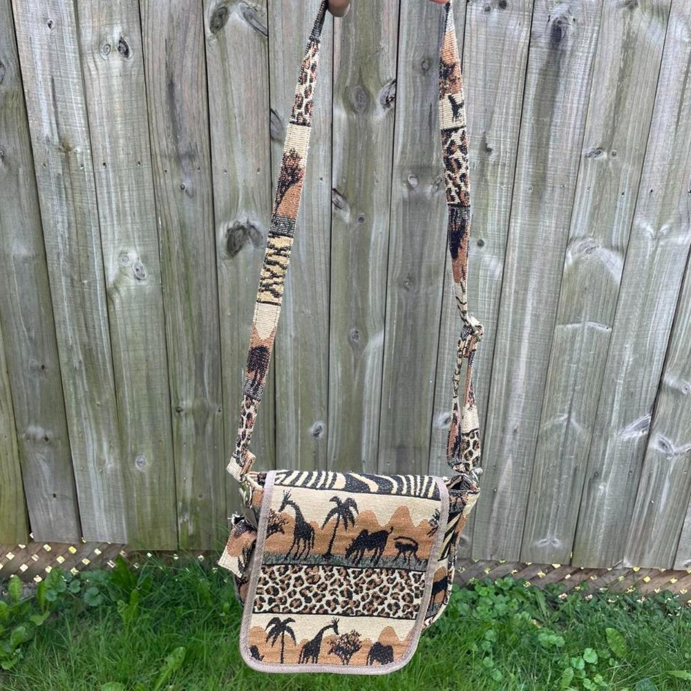 Vintage Safari Print Patchwork Crossbody Bag